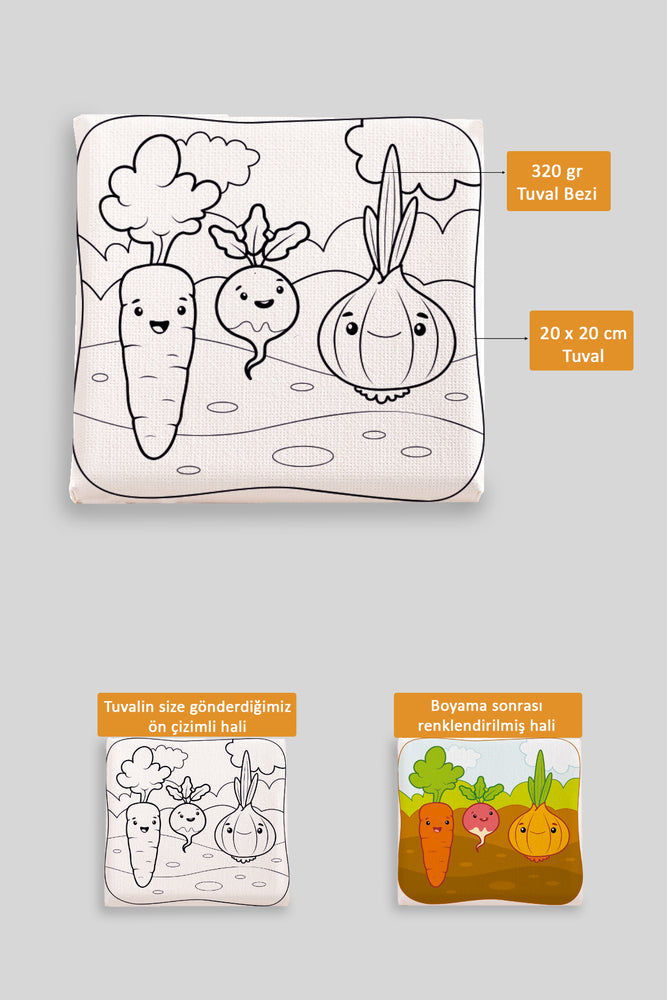 Sevimli Sebzeler Ön Çizimli Boyama Tuvali 9058