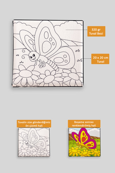 Sevimli Kelebek Ön Çizimli Boyama Tuvali 9009