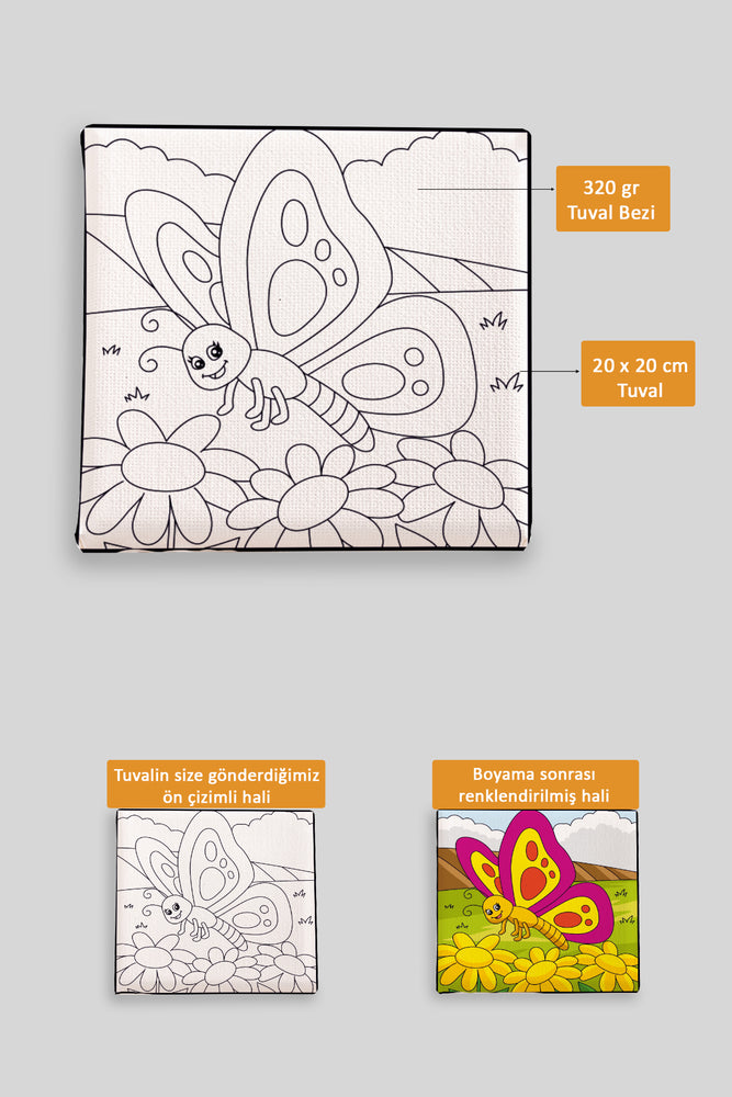 Sevimli Kelebek Ön Çizimli Boyama Tuvali 9009
