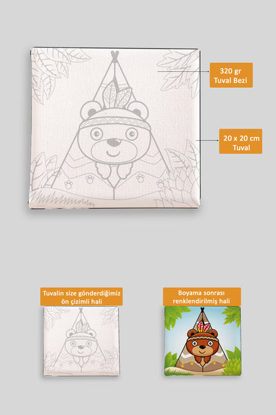 Sevimli Kampçı Ayı Ön Çizimli Boyama Tuvali 9011