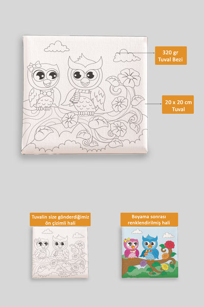 Sevimli Baykuşlar Ön Çizimli Boyama Tuvali 9086