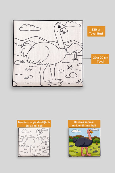 Sevimli Devekuşu Ön Çizimli Boyama Tuvali 9194