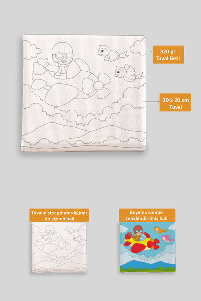 Uçak Pilotu Sevimli Çocuk Ön Çizimli Boyama Tuvali 9071