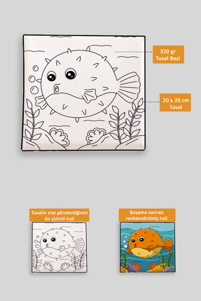 Sevimli Balon Balığı Ön Çizimli Boyama Tuvali 9197