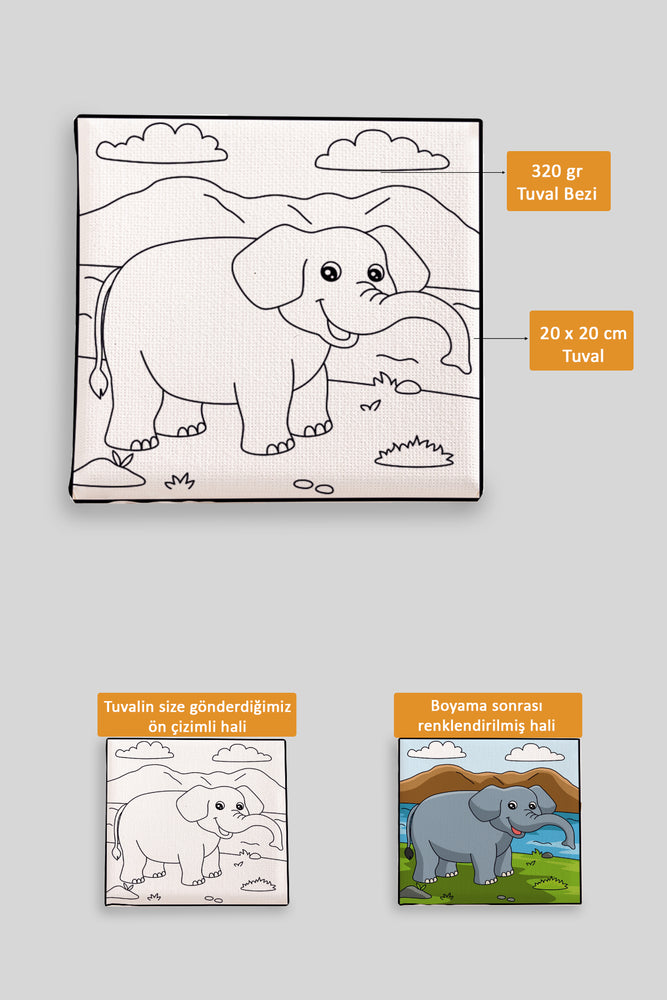 Sevimli Fil Ön Çizimli Boyama Tuvali 9117
