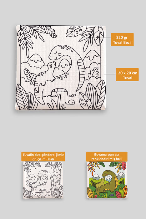 Sevimli Yavru Dinazor Ön Çizimli Boyama Tuvali 9143