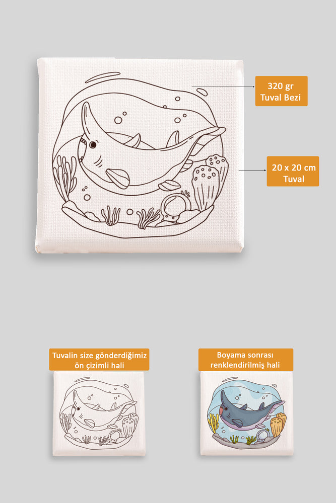 Köpek Balığı Ön Çizimli Boyama Tuvali 9138