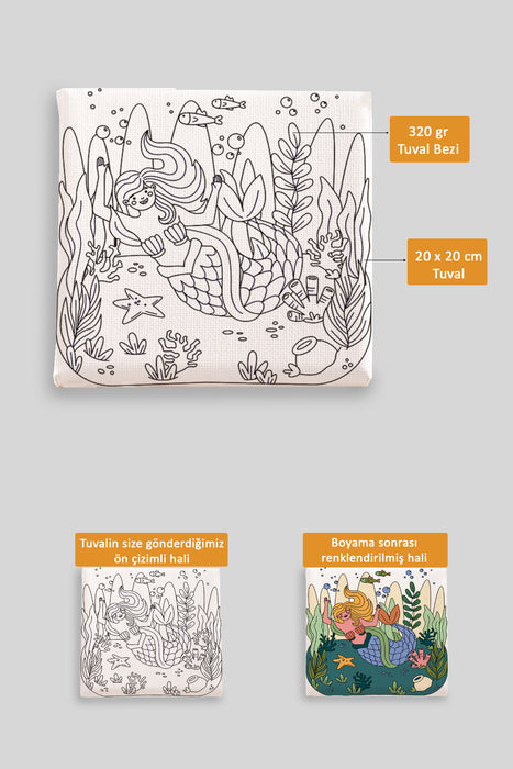 Sevimli Deniz Kızı Ön Çizimli Boyama Tuvali 9150