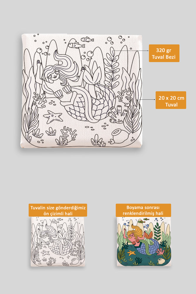 Sevimli Deniz Kızı Ön Çizimli Boyama Tuvali 9150