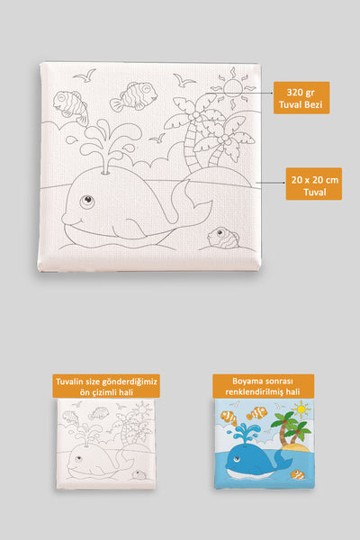 Sevimli Balina ve Balık Dostları Ön Çizimli Boyama Tuvali 9102