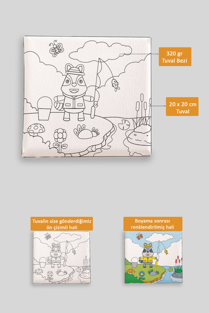 Sevimli Hayvanlar Tablosu Ön Çizimli Boyama Tuvali 9088