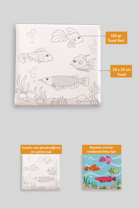 Sevimli Balıklar Ön Çizimli Boyama Tuvali 9077
