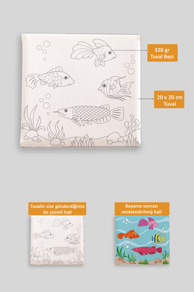 Sevimli Balıklar Ön Çizimli Boyama Tuvali 9077