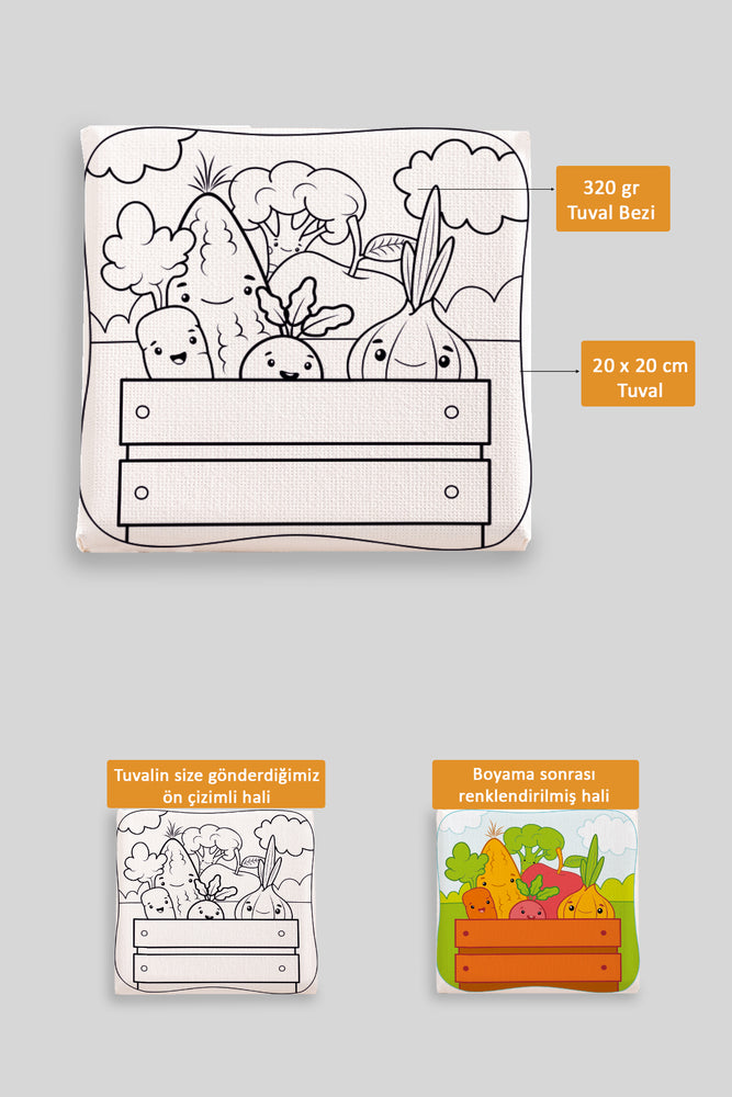 Sevimli Sebzeler Ön Çizimli Boyama Tuvali 9059