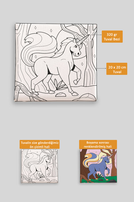 Sevimli Unicorn Ön Çizimli Boyama Tuvali 9158