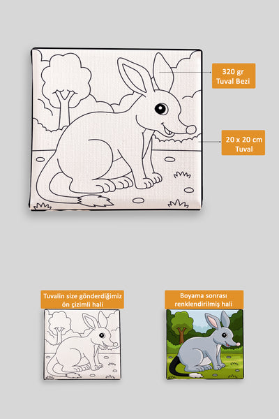 Sevimli Tavşan Ön Çizimli Boyama Tuvali 9003