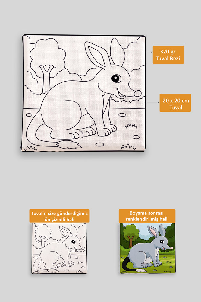 Sevimli Tavşan Ön Çizimli Boyama Tuvali 9003