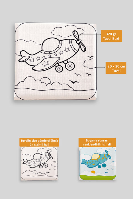 Sevimli Uçak Ön Çizimli Boyama Tuvali 9055