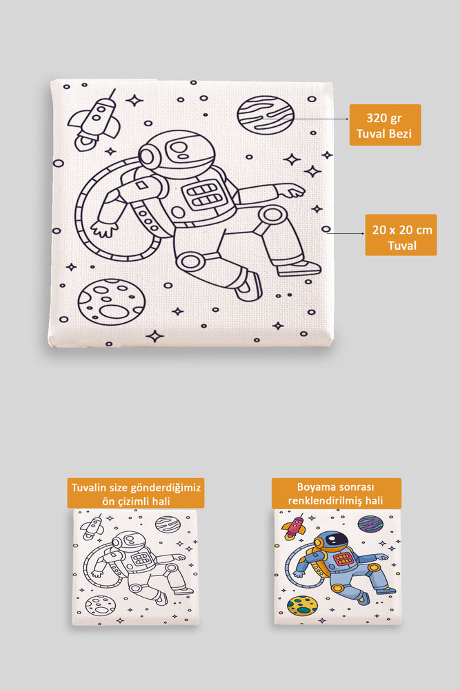 Sevimli Asronot Ön Çizimli Boyama Tuvali 9130