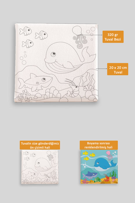 Sevimli Denizaltı Manzarası Ön Çizimli Boyama Tuvali 9095