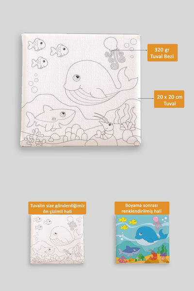 Sevimli Denizaltı Manzarası Ön Çizimli Boyama Tuvali 9095