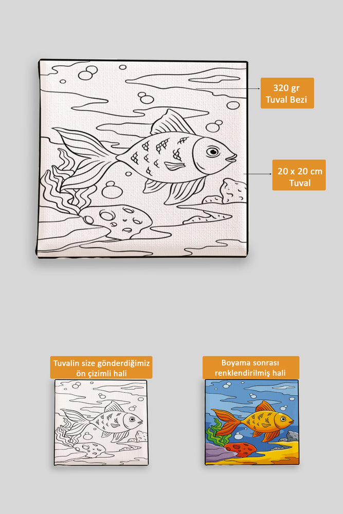 Sevimli Balık Ön Çizimli Boyama Tuvali 9128