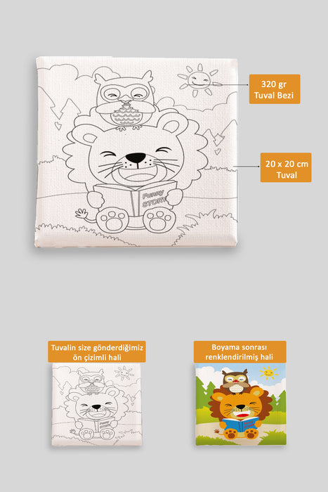 Sevimli Aslan ve Baykuş Ön Çizimli Boyama Tuvali 9201