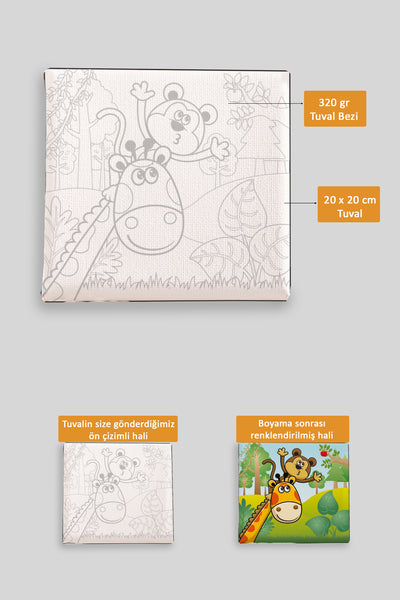 Sevimli Zürafa ve Maymun Ön Çizimli Boyama Tuvali 9018