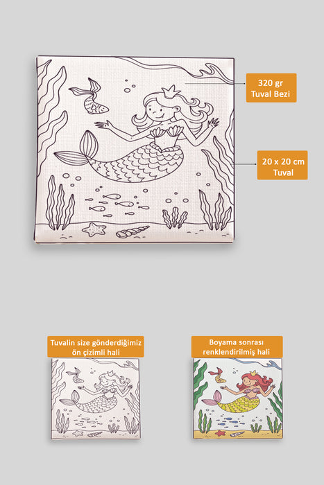 Sevimli Deniz Kızı Ön Çizimli Boyama Tuvali 9148
