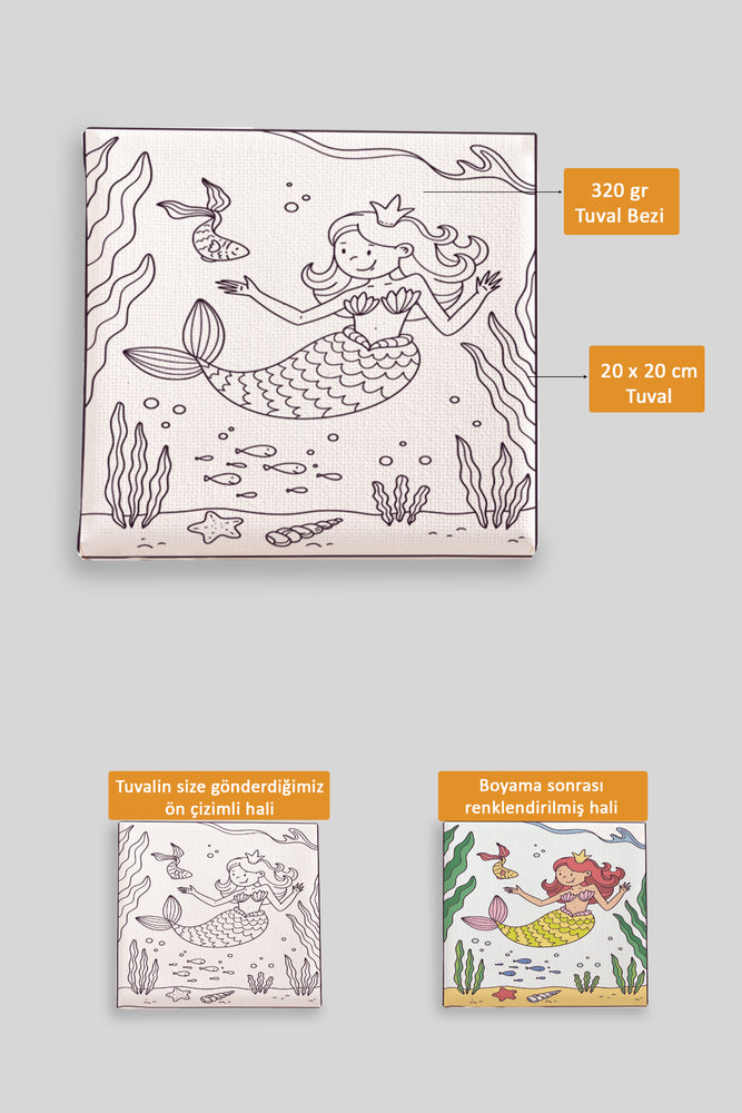 Sevimli Deniz Kızı Ön Çizimli Boyama Tuvali 9148