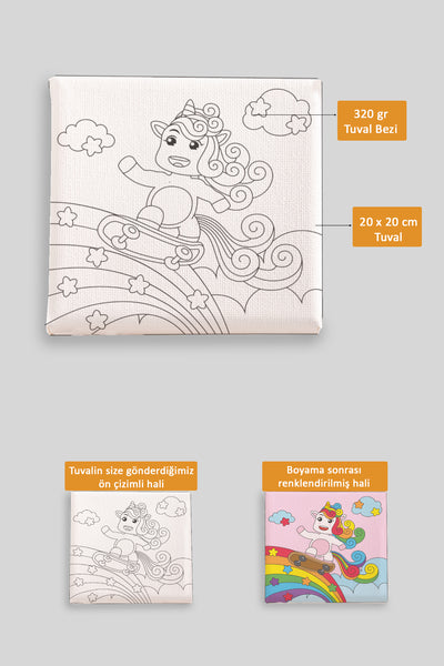 Sevimli Unicorn Kızı Ön Çizimli Boyama Tuvali 9099