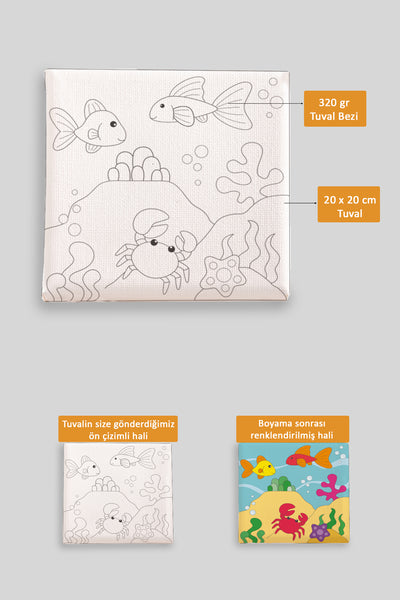 Sevimli Denizaltı Manzarası Ön Çizimli Boyama Tuvali 9098