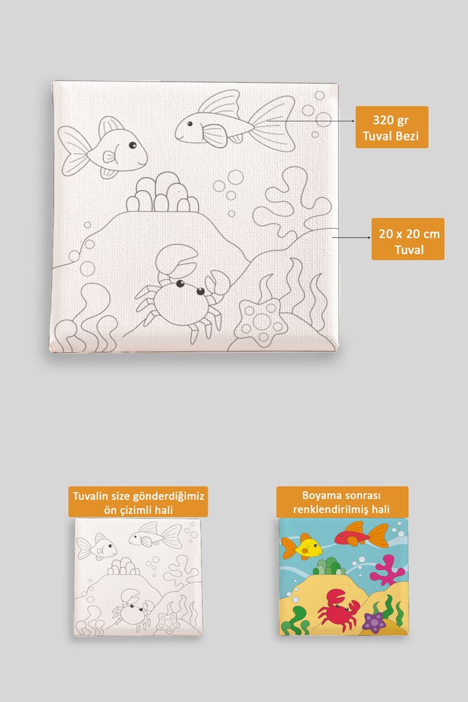 Sevimli Denizaltı Manzarası Ön Çizimli Boyama Tuvali 9098