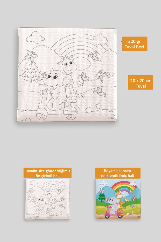 Tatil Yapan Sevimli Hayvanlar Ön Çizimli Boyama Tuvali 9075