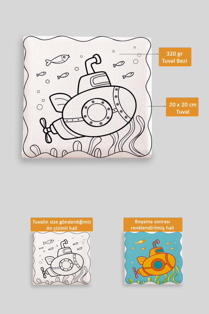 Sevimli Denizaltı Ön Çizimli Boyama Tuvali 9057