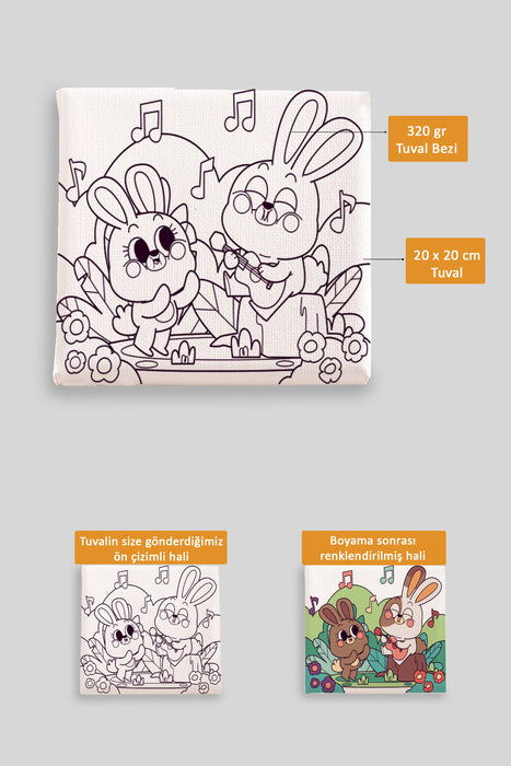 Sevimli Tavşanlar Ön Çizimli Boyama Tuvali 9131