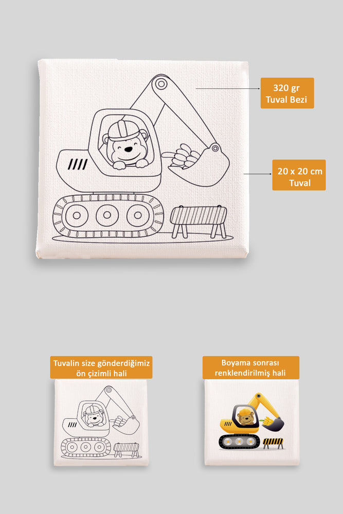Sevimli Ekskavatör Kepçe Ön Çizimli Boyama Tuvali 9223