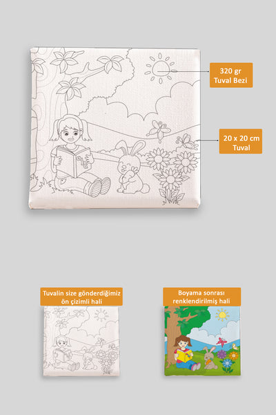 Kitap Okuyan Sevimli Kız Ön Çizimli Boyama Tuvali 9080