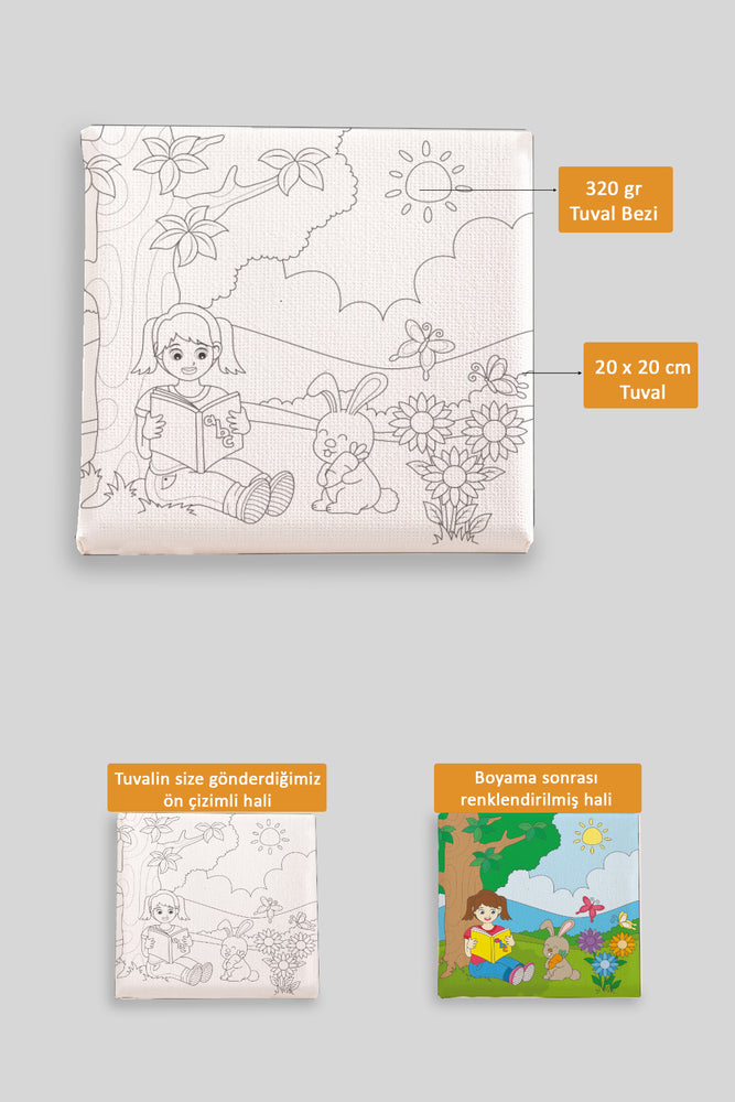 Kitap Okuyan Sevimli Kız Ön Çizimli Boyama Tuvali 9080