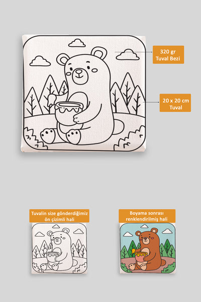 Bal Yiyen Sevimli Ayı Ön Çizimli Boyama Tuvali 9027