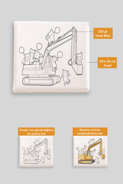Sevimli İşmakinası Kepçe Ön Çizimli Boyama Tuvali 9106