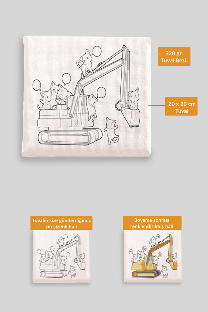 Sevimli İşmakinası Kepçe Ön Çizimli Boyama Tuvali 9106