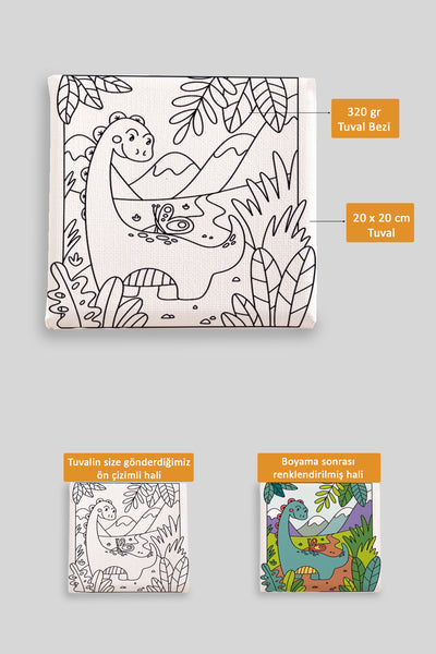 Sevimli Yavru Dinazor Ön Çizimli Boyama Tuvali 9141