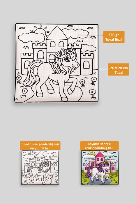 Sevimli Unicorn Ön Çizimli Boyama Tuvali 9220