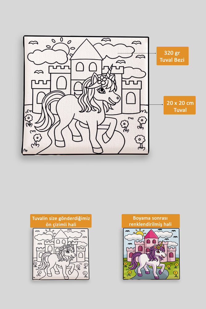 Sevimli Unicorn Ön Çizimli Boyama Tuvali 9220