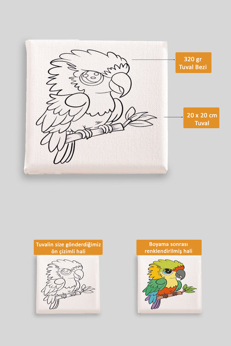 Sevimli Papağan Ön Çizimli Boyama Tuvali 9083