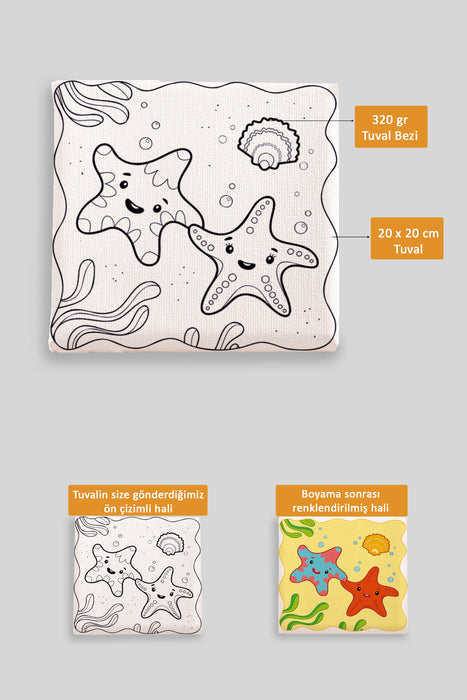 Sevimli Deniz Yıldızları Ön Çizimli Boyama Tuvali 9183