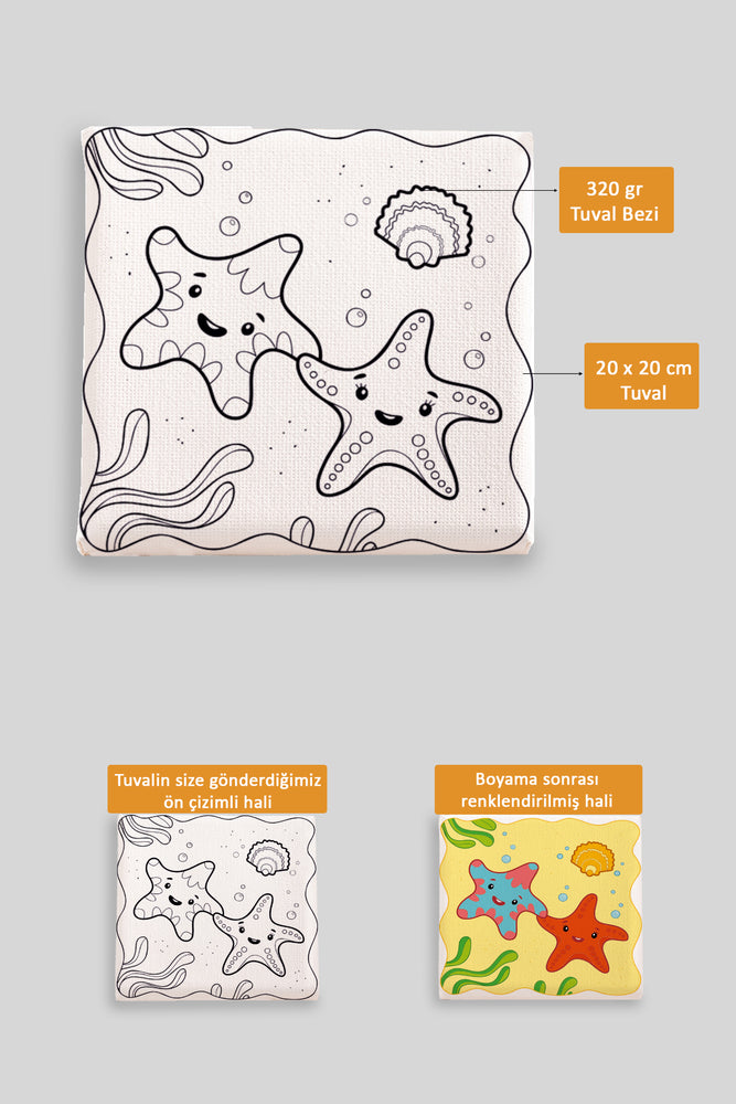 Sevimli Deniz Yıldızları Ön Çizimli Boyama Tuvali 9183