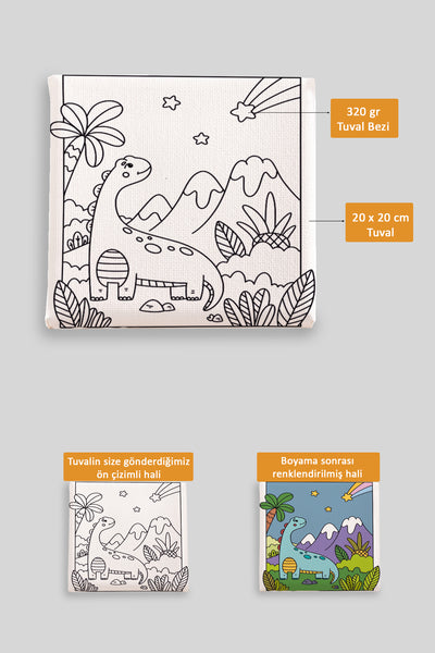 Sevimli Yavru Dinazor Ön Çizimli Boyama Tuvali 9144