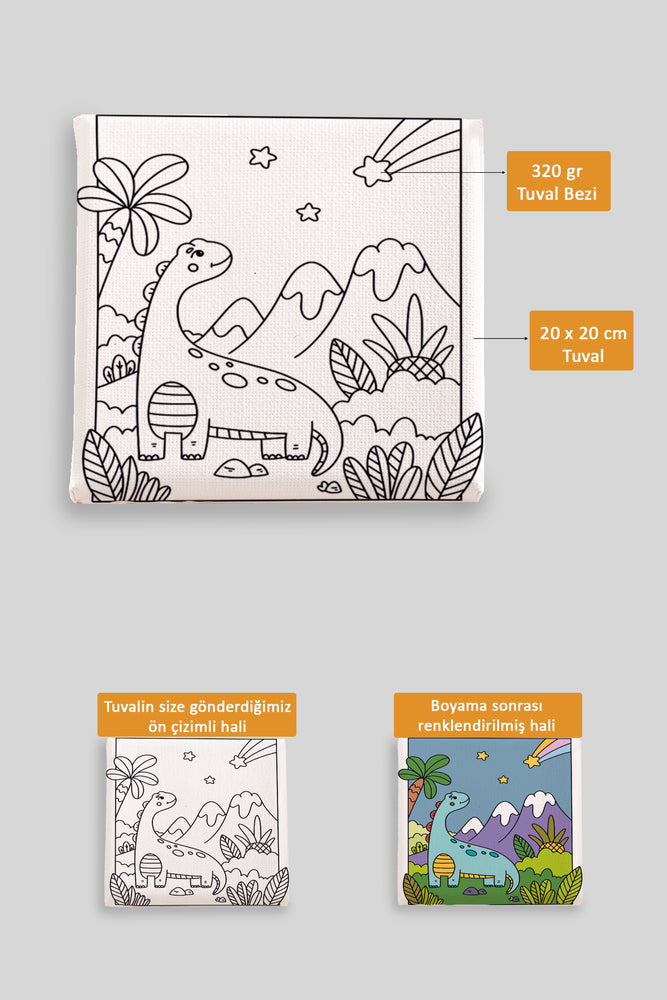 Sevimli Yavru Dinazor Ön Çizimli Boyama Tuvali 9144